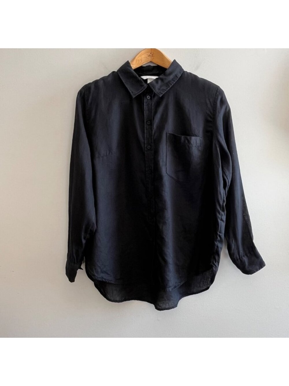 H&M Linen Button Down Shirt Womens L Black Lightweight Breathable Minimalist